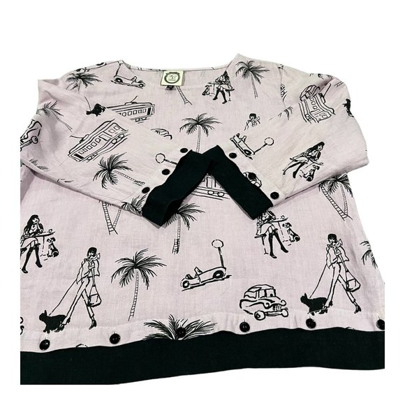 Vintage FC Fleece Chemise 100% Linen Blouse Top Women Size M/fun Print Made USA - Picture 10 of 16